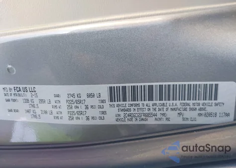 2015 Dodge Grand Caravan Sxt Plus из США, поврежденный, VIN 2C4RDGCG5FR685544